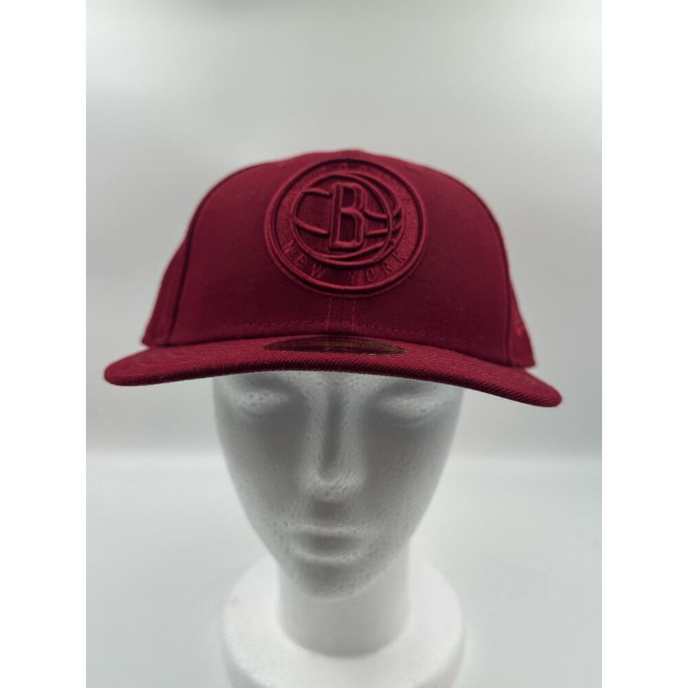 New Era New York Brooklyn  Nets Logo 59FIFTY Scarlet Red Hat Sz 7 3/4 Fitted New
